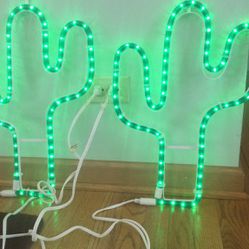 Set Of 2 Green Neon Cactus Lights, 19” High X 13” Wide