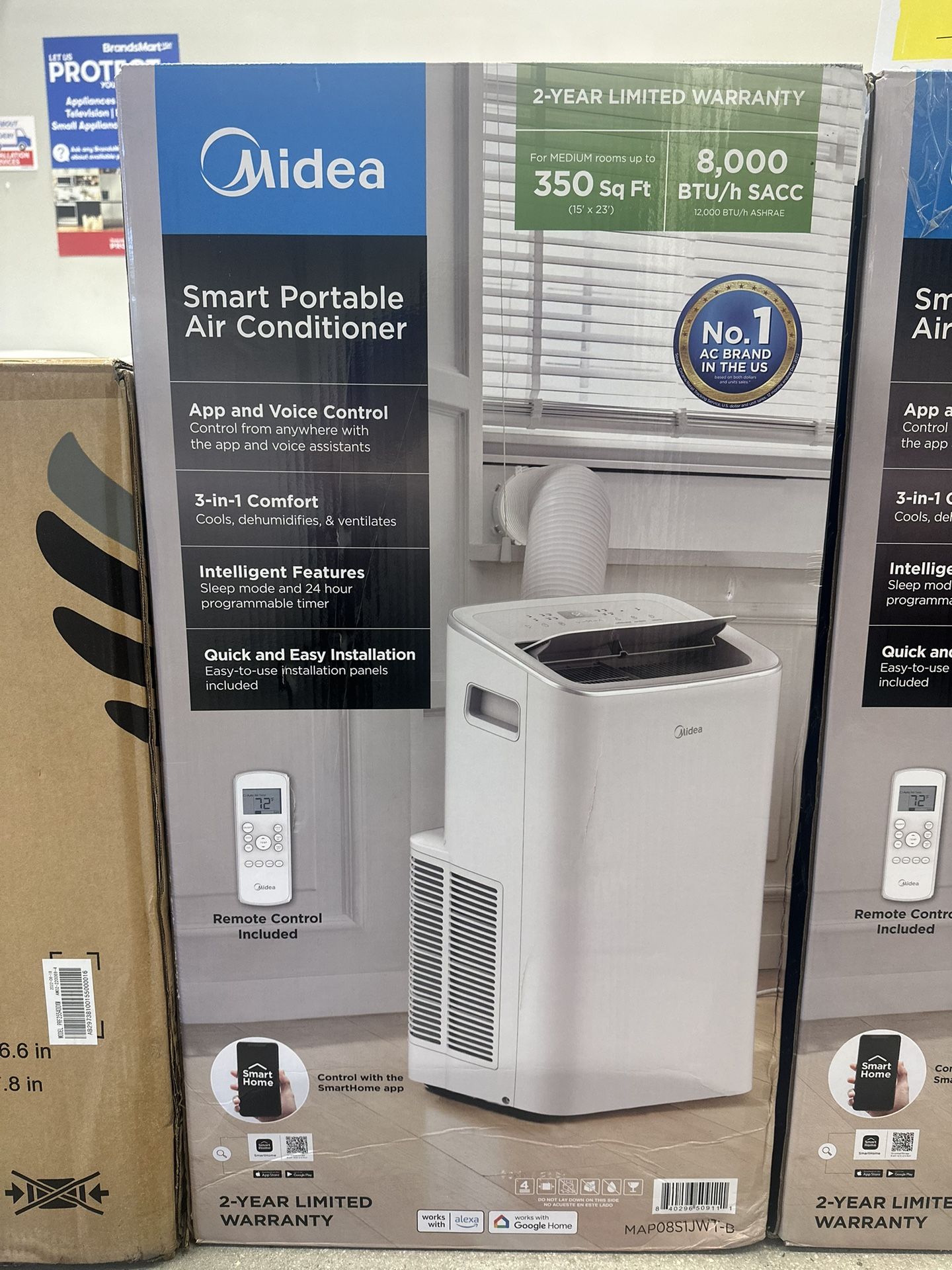 Midea 8,000 BTU AC Smart Portable Air Conditioner, spaces up to 350 sq. ft. Model: MAP08S1JWT-B _ MSRP 399 _ Special Closeout _ While Supplies Last