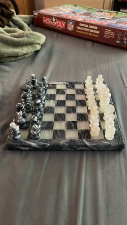 Marble chess board with glass pieces