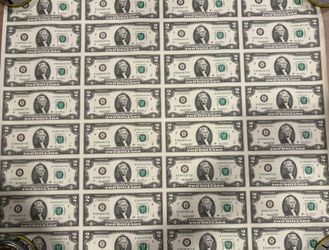 Uncut 2 Dollar Bill Sheet