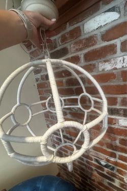 White Rope Wrapped Orb Pendant Light | Coastal Organic Modern Hanging Fixture