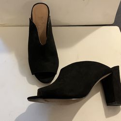 Black Chunky Heel Slip On Shoes