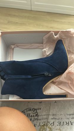 Navy Blue Suede Stiletto Ankle Boot