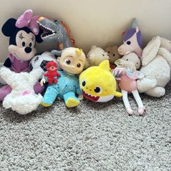 $10- Bundle- Baby Shark, jj Coco melon, Minnie Mouse Stuffed Dolls