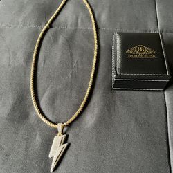 ICY LIGHTING BOLT PENDANT AND GOLD SPARKLE ROCK CHAIN  (HARLEMBLING)