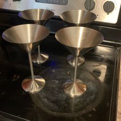 Four metal margarita, fancy ice cream, hot chocolate glasses party