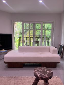 CB2 Serafin 81” white performance fabric and wood daybed