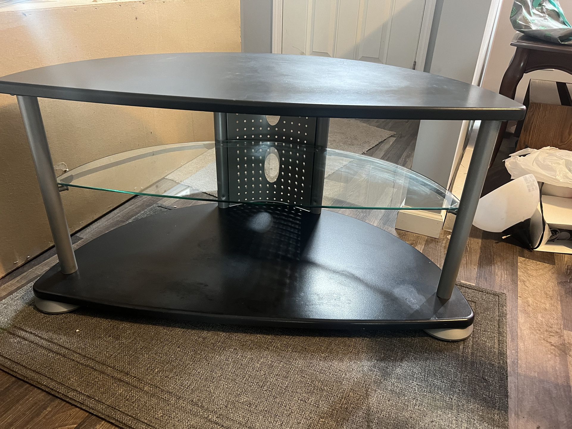 Tv Stand - With Glass Shelving - Fits Up To A 43” Tv 