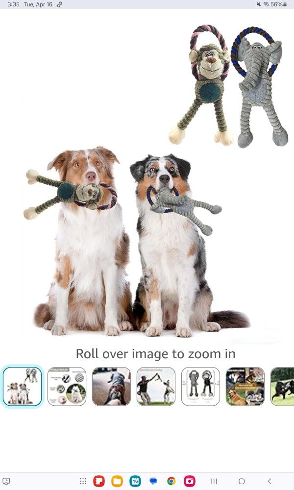 2 Pack Elephant, Monkey Squeaky Plush Dog Toys (12)