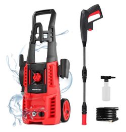 Upgraded Electric Pressure Washer, 1850 PSI Max,3.0 GPM, 5" Wheels, 18M Cord/Hose Length Max, Power Washer for Patio, Car, Driveway, Fence & Home Clea
