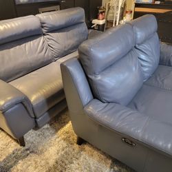  Blue Leather Couch Set (Living Spaces)