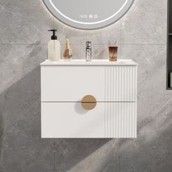 24inch Floating Bathroom Vanity, Wall Mounted Bathroom Vanity with Ceramic Sink and Soft Close Drawers