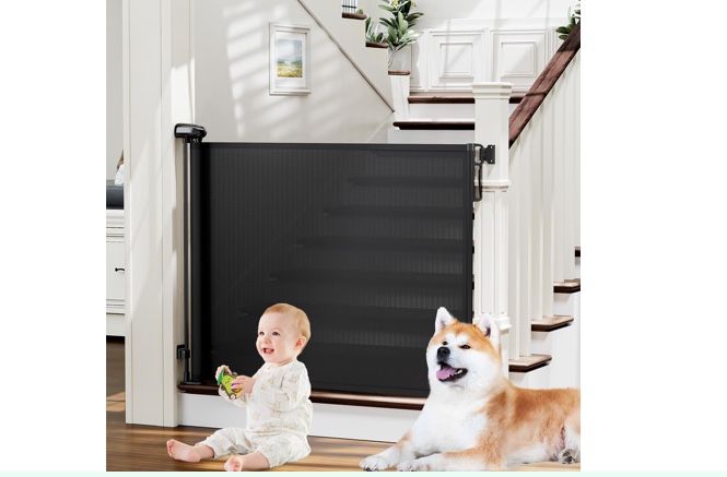 Retractable Baby, Child & Dog Gates For Stairs, Extends To 54" Wide 34" Tall