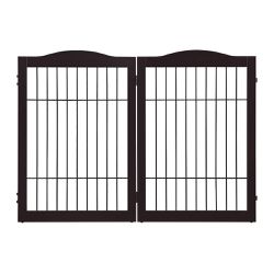 beeNbkks Extra Wide Pet Gate, 6 Panels Freestanding Dog Gate with Walk Through Door and 5 Support Feet, Foldable Pet Barrier Fence for Stairs Doorways