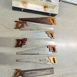 VTG Collection of Henry Disston Wood Carpenter Saws SingleHandle Set of 7pc. USA