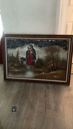 Framed Santa Muerte Landscape Painting