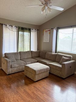 Corduroy Sectional Couch w/ Ottoman