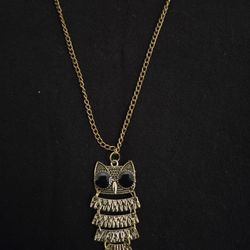 Owl Necklace Vintage Costume Jewelry Gold-Tone Segmented