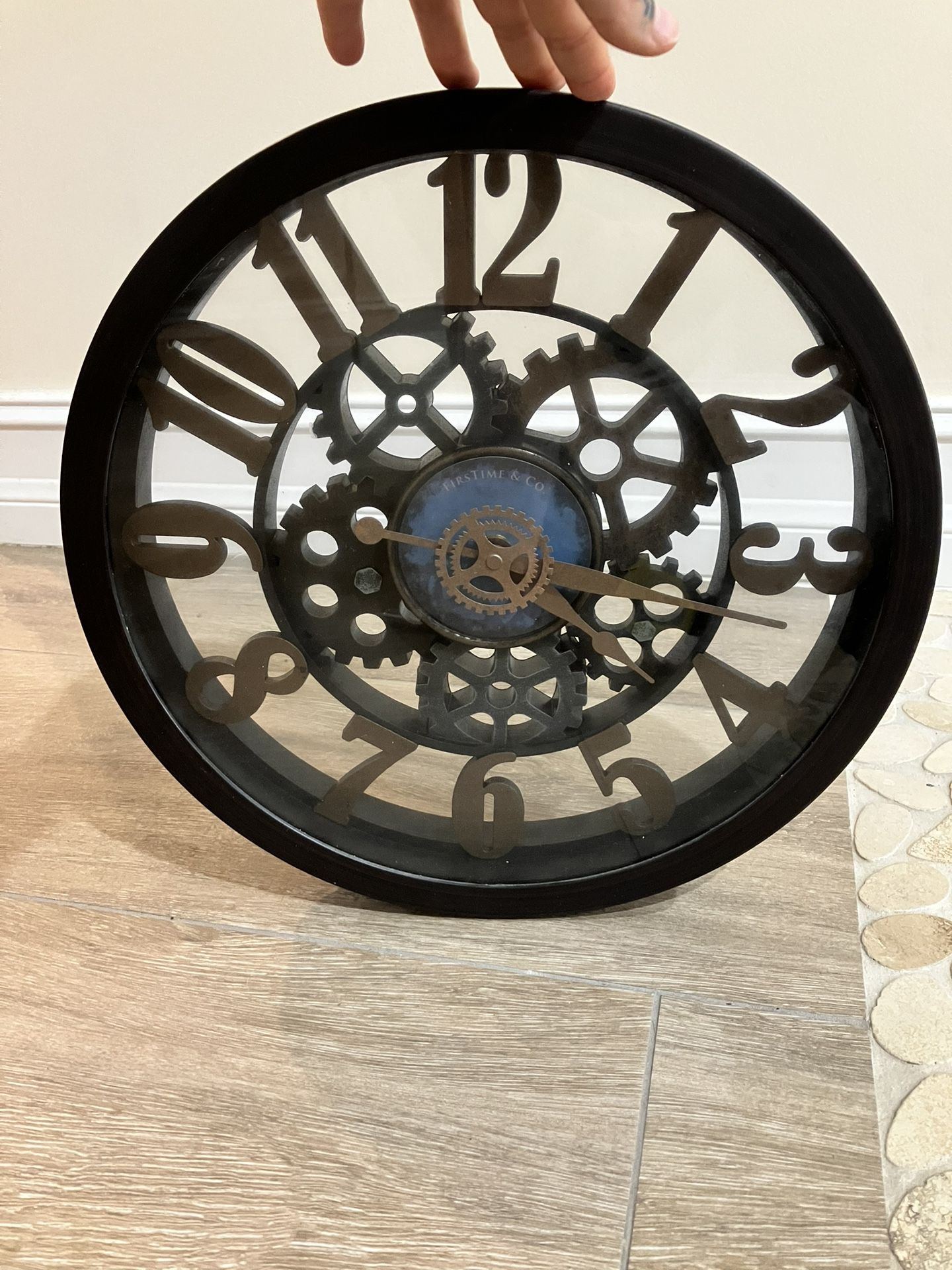 Wall Clock 14" Gears Mechanical Design Black and Bronze Model