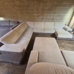 Natuzzi Custom Contemporary Wrap Around Platform Sectional – Two-Tone Suede & Fabric Comfort with Chaise “WE DELIVER”