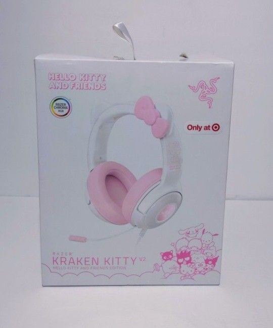 Hello Kitty Razor Headphones Razer Kraken Kitty V2 Wired USB A Gaming Headset with Kitty Ears and Chroma RGB Lighting - Hello Kitty Edition