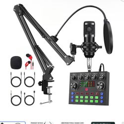 Podcast Equipment Bundle, Recording Studio Package with Podcast Microphone and Voice Changer, Live Sound Card