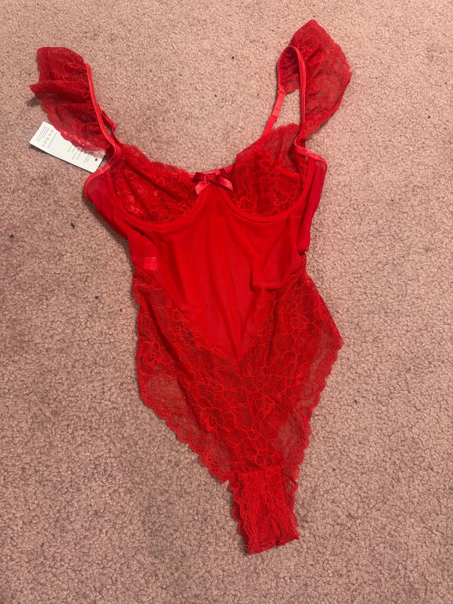 New small medium red lace bodysuit lingerie top stretchy