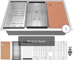33" L x 22" W Drop-In Single Bowl Stainless Steel Workstation Kitchen Sink with Cutting Board, Colander and More, Workstation Sink for Kitchen 