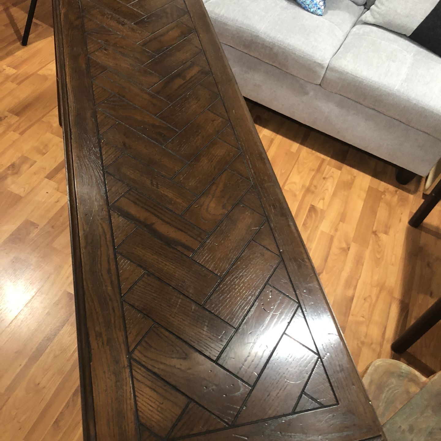 Henderson Four Centuries Parquetry Oak Console Table Size H 27” L60”W 16”