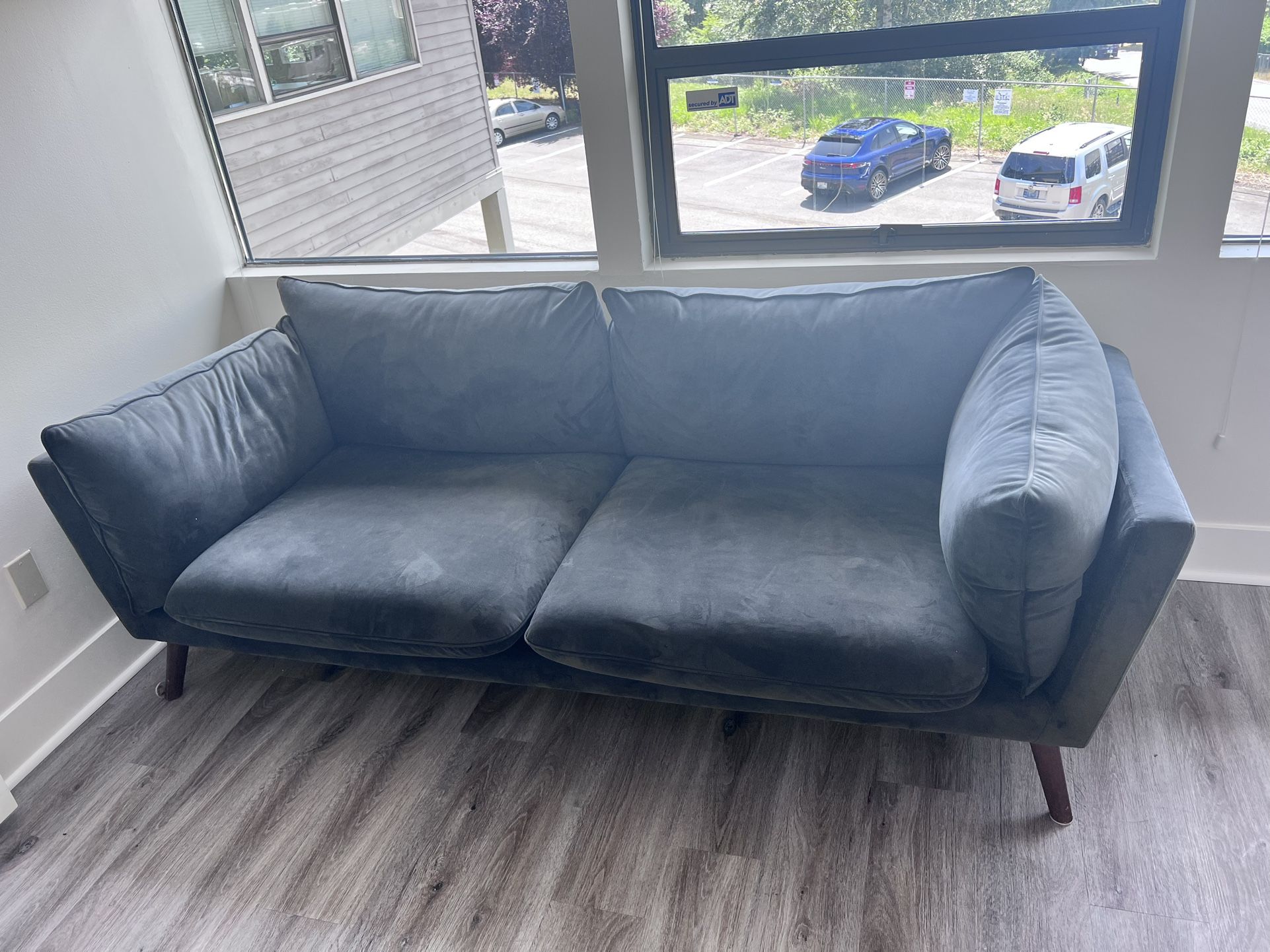 Comfortable Blue Velvet Couch
