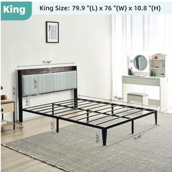 KING 11” BED FRAME WITH LIGHT GRAY HEADBOARD  AND STORAGE👇CROSSROADS 👇