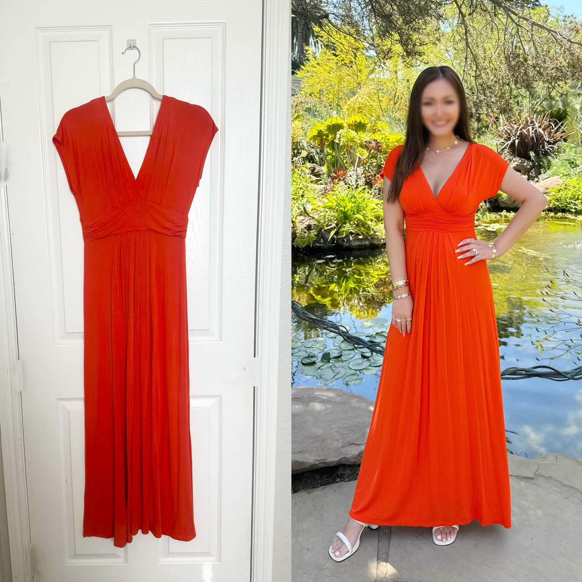 V Neck Orange Maxi Dress like new