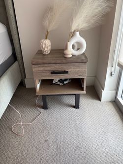 Night Stand / Bedside Table – 1 Drawer, Rustic Gray Wood – AS IS Needs Repair