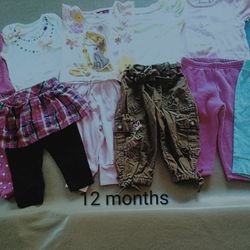 Baby Girl 12 Month Clothing LOT (Shirts, Pants)