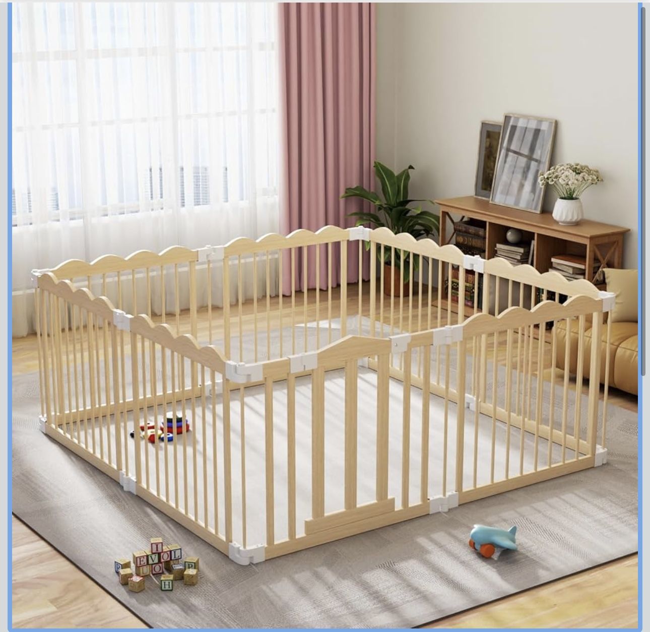 Baby Playpen Natural Wood Playpen for Babies and Toddlers Portable Infant Play pens for Kids Extra Large Toddler Wood Fence Play Area with Suction Cup