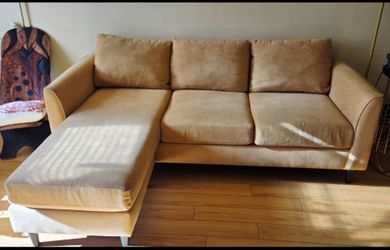 Gold/Yellow Fabric Sectional Sofa with Chaise
