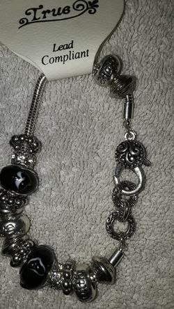 True Black Silver beaded Bracelet charms