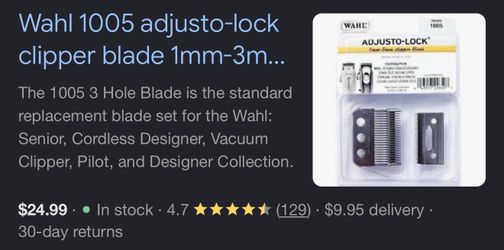 Wahl 1005 adjusto-lock clipper blade 1mm-3m...