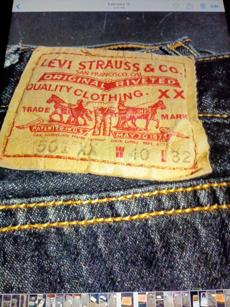 LEVI 501 XX. W40. L32 BUTTON FLY STRAIGHT LEG DENIM JEANS BLUE FADED