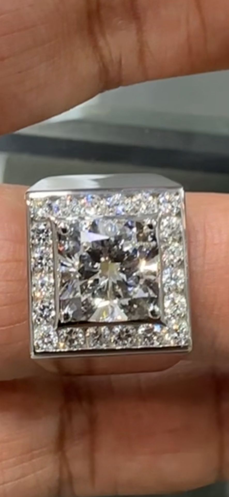 New Certified 6.37 Carat Men’s Lab Diamond Ring 14k White Gold