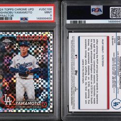 2024 TOPPS CHROME UPDATE #USC108 YOSHINOBU YAMAMOTO X-FRACTOR RC PSA 9