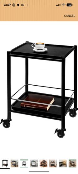 Acacia Wood Rolling Side Table, 2-Tier with Lockable Wheels & Removable Tray, Sturdy Durable for Bar Cart, Nightstand, End Table, Sofa Table