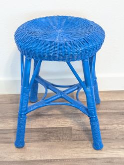 Cute vintage blue wicker stool