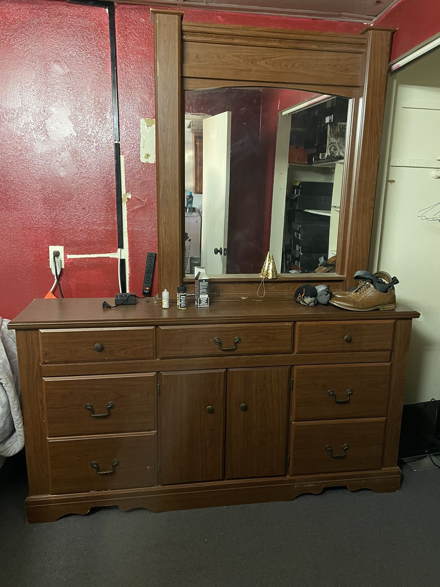 Dresser With Mirror  and 2 Side Cabinets 