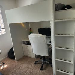 Ikea Loft Bed. White. With 3 Drawers, Closet With 3 Sliding Shelves