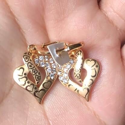 18k Gold Filed Earrings Heart Charm Dangles Women’s Trending Fashion Jewelry