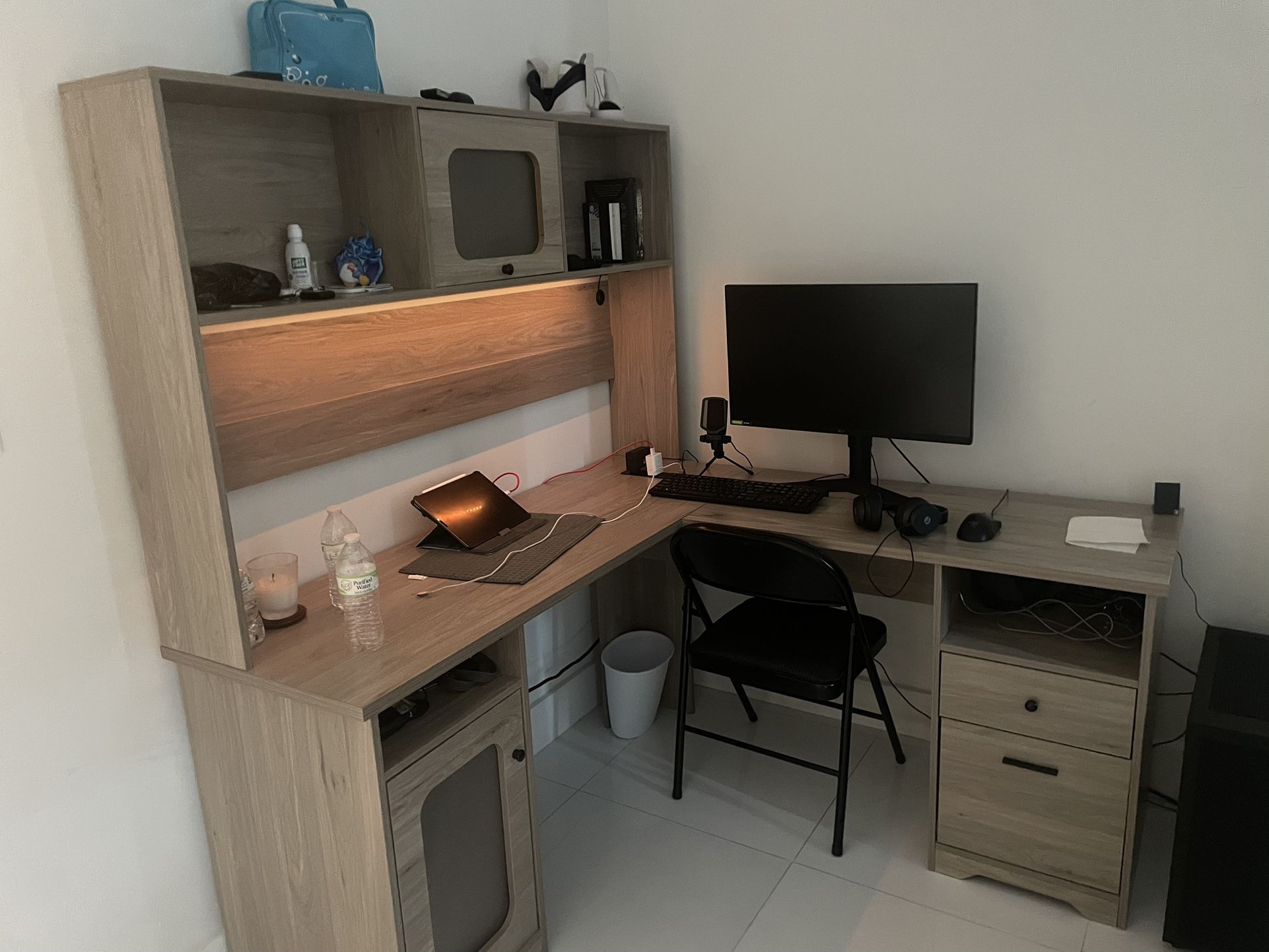 L shaped Desk, With Hutch And Storage