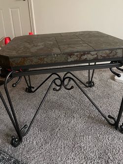 Slate Top Wrought Iron End Table