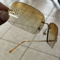 Authentic CHANEL Women's Sunglasses 4017-D Rimless Coco Mark Rhinestone Vintage