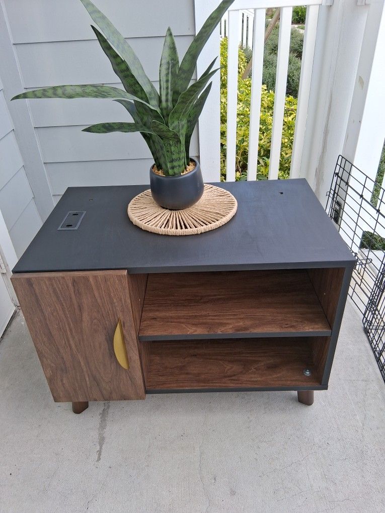 Modern Wood & Black Media Console / Storage Cabinet